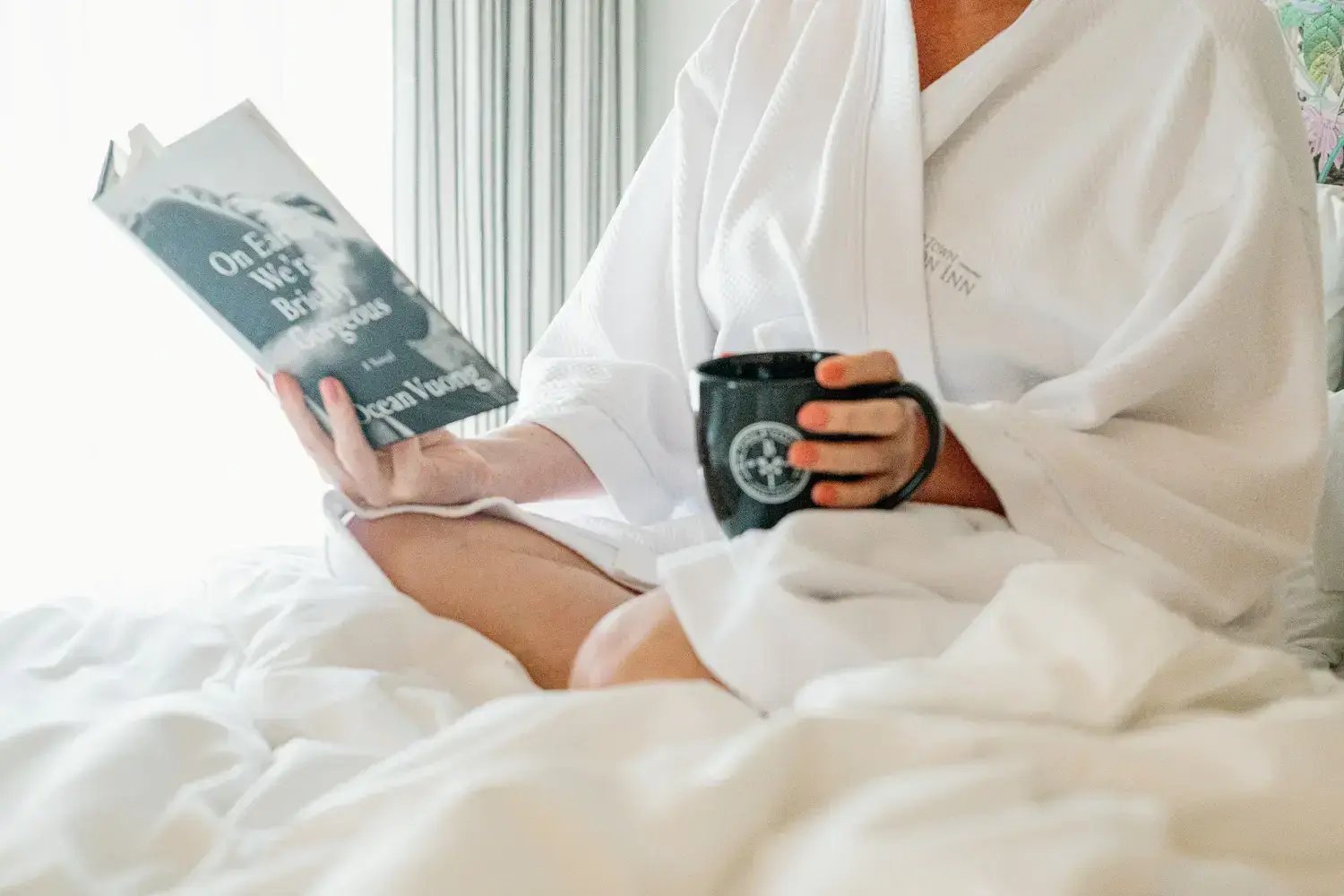 A guest reading a book